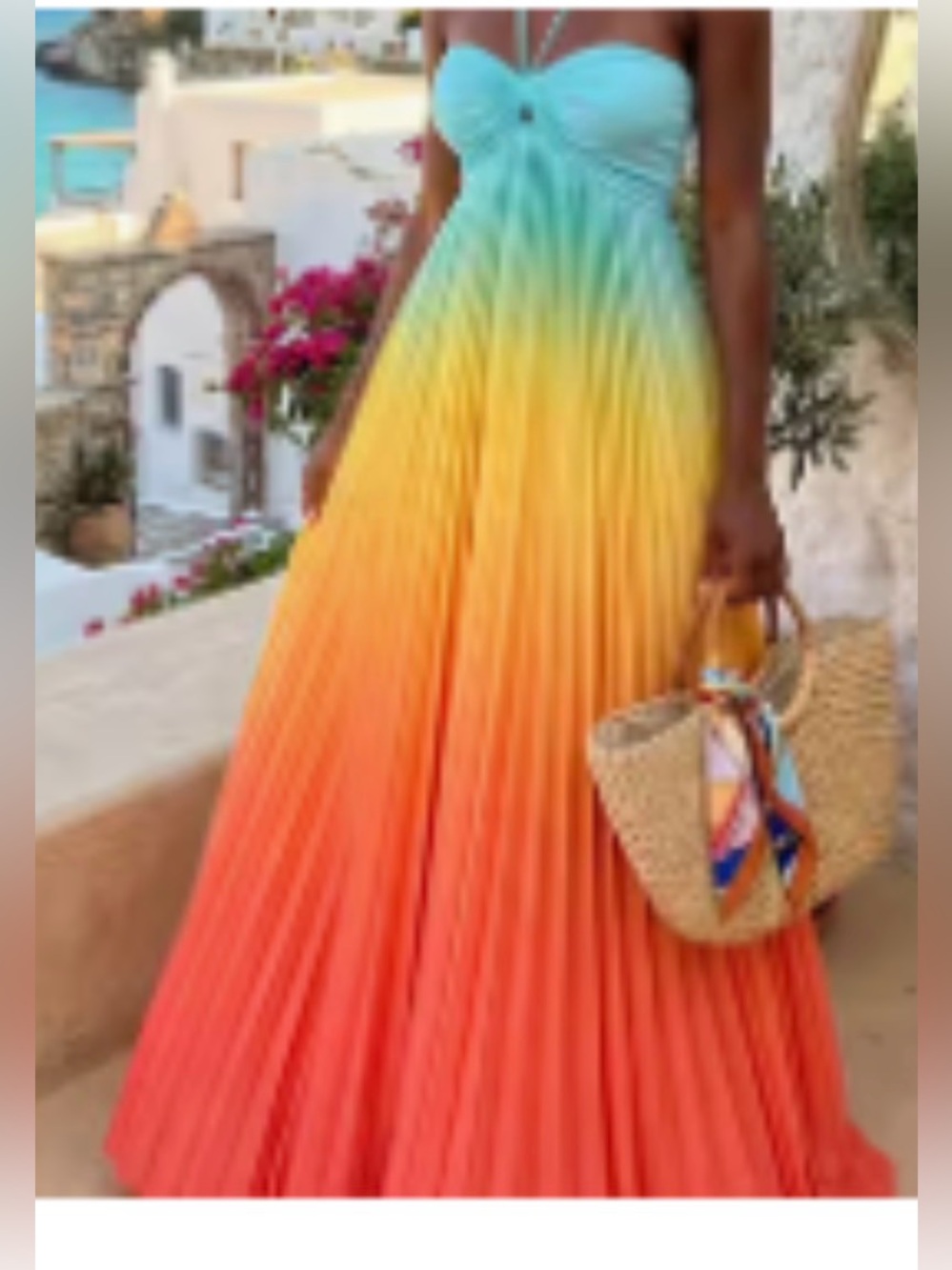 Strung Halter Ombre Maxi Dress in Aqua, Yellow & Coral